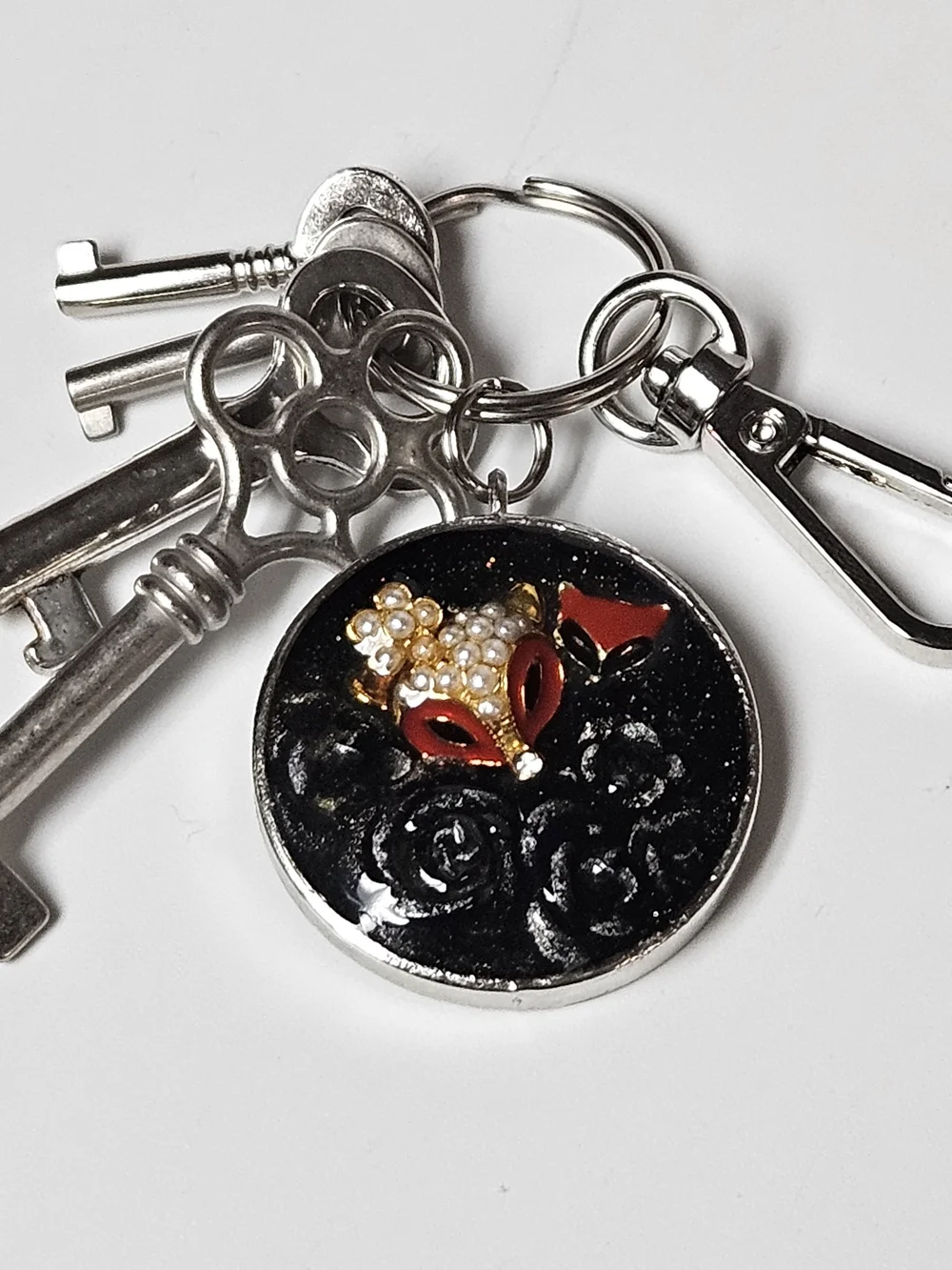 Black Rose Fox Bag Charm Key Chain